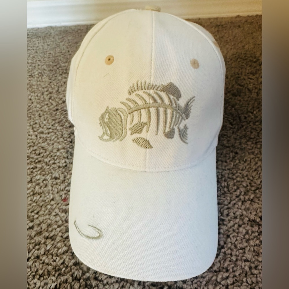 Fish Skeleton Embroidered White Cap